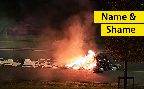 Waste on fire on Ackers Drive