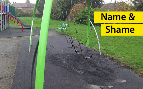 Burnt out rope swing in Attlee Drive playground