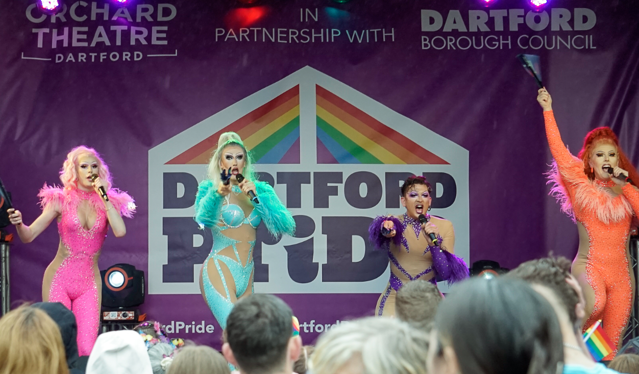 Acts performing on stage Dartford Pride 2023